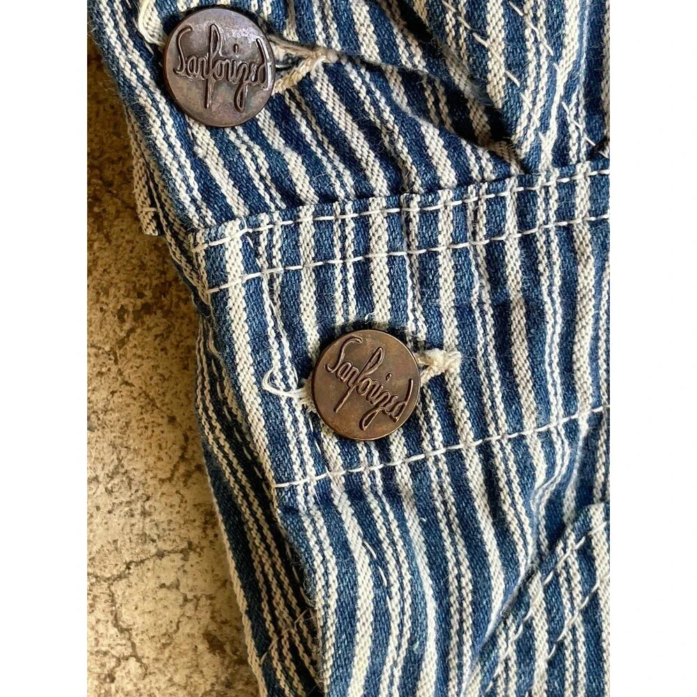 Vtg RoundHouse Bib Overalls Stripped Youth Kids Size 4 Farming Made In USA